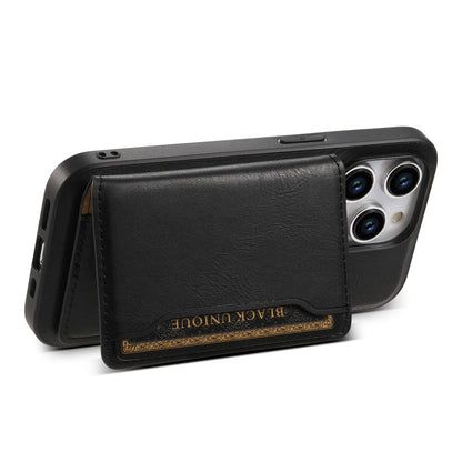 For iPhone 15 Pro Max Denior Cowhide Texture Leather MagSafe Detachable Wallet Phone Case(Black)