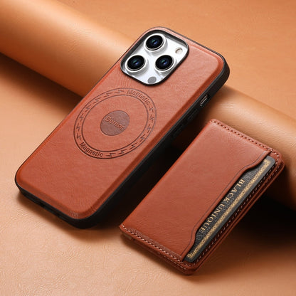 For iPhone 15 Pro Max Denior Cowhide Texture Leather MagSafe Detachable Wallet Phone Case(Brown)