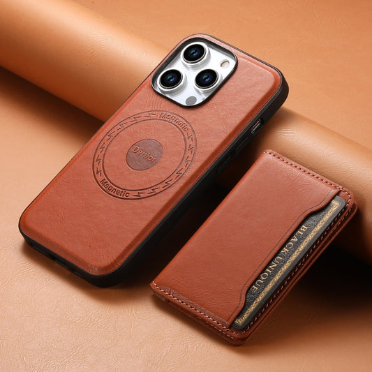 For iPhone 15 Pro Max Denior Cowhide Texture Leather MagSafe Detachable Wallet Phone Case(Brown)