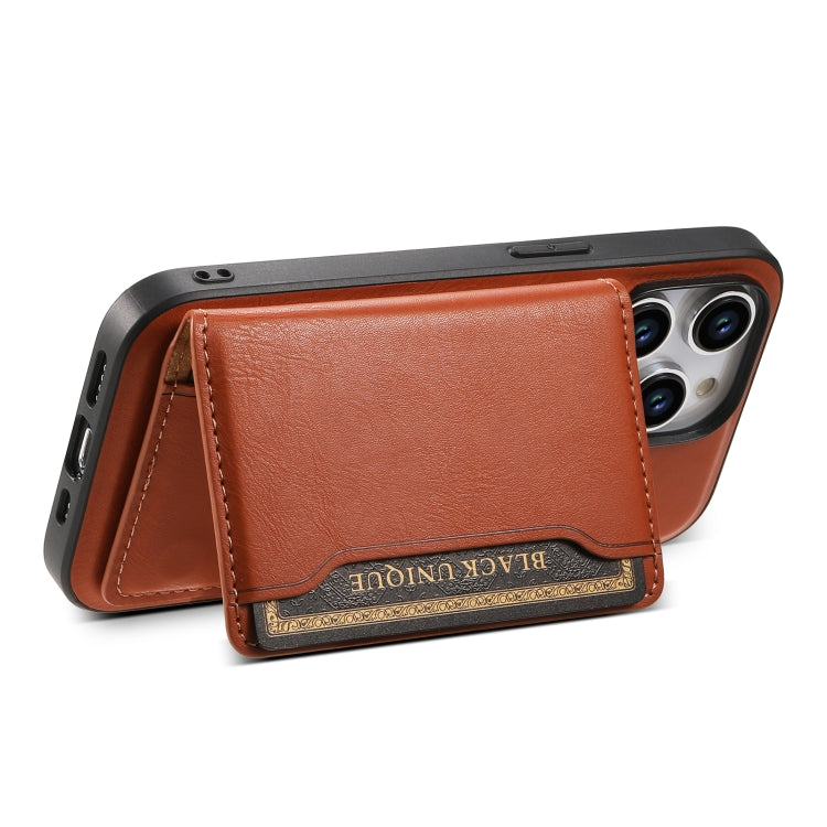 For iPhone 15 Pro Max Denior Cowhide Texture Leather MagSafe Detachable Wallet Phone Case(Brown)