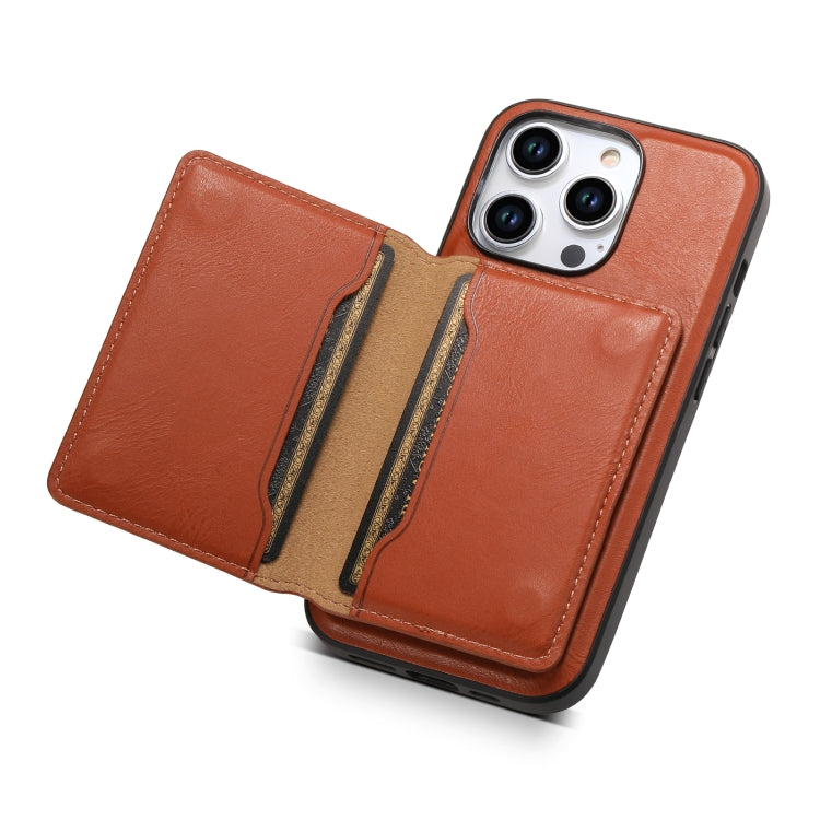 For iPhone 15 Pro Max Denior Cowhide Texture Leather MagSafe Detachable Wallet Phone Case(Brown)