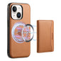 For iPhone 15 Denior Cowhide Texture Leather MagSafe Detachable Wallet Phone Case(Khaki)