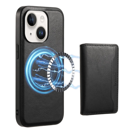 Pour iPhone 14 Plus Denior Texture Cuir Vachette MagSafe Étui Portefeuille Téléphone Détachable (Noir)