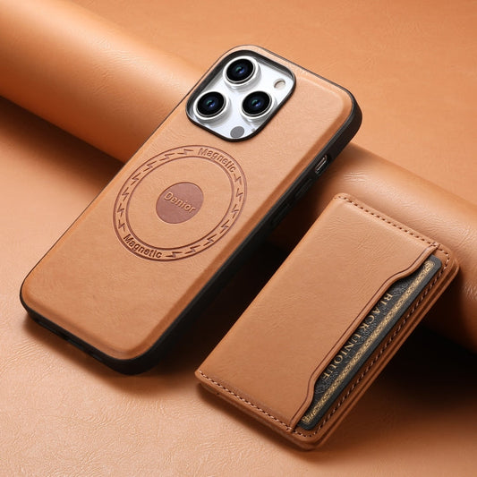 Pour iPhone 12 Étui portefeuille détachable en cuir texturé de vachette Denior MagSafe (Kaki)