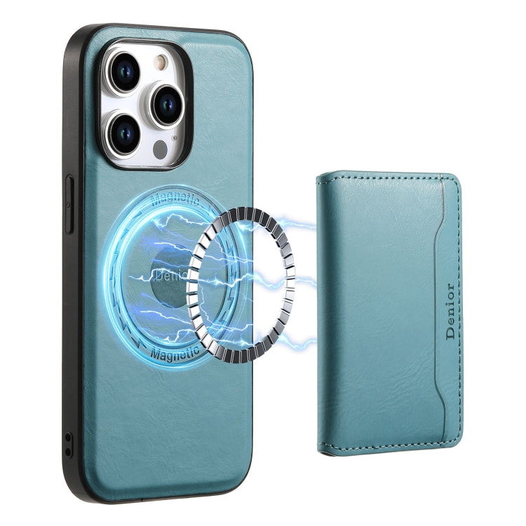 Pour iPhone 12 Pro Étui portefeuille amovible en cuir texturé de vachette Denior MagSafe (bleu)