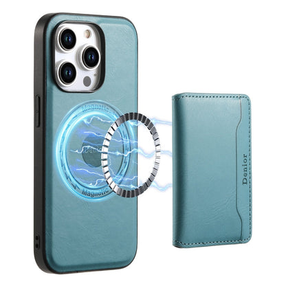 Pour iPhone 12 Pro Étui portefeuille amovible en cuir texturé de vachette Denior MagSafe (bleu)