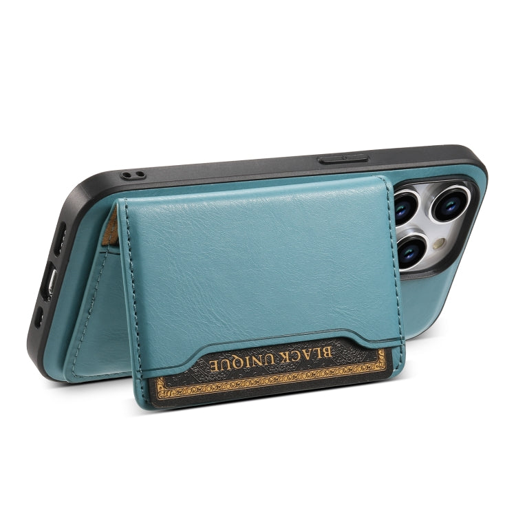 Pour iPhone 12 Pro Étui portefeuille amovible en cuir texturé de vachette Denior MagSafe (bleu)