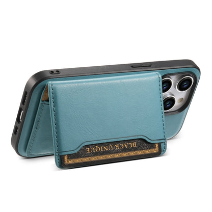 Pour iPhone 12 Pro Étui portefeuille amovible en cuir texturé de vachette Denior MagSafe (bleu)
