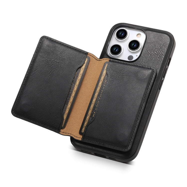 For iPhone 12 Pro Denior Cowhide Texture Leather MagSafe Detachable Wallet Phone Case(Black)