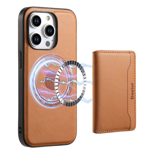 Pour iPhone 12 Pro Étui portefeuille amovible en cuir texturé de vachette Denior MagSafe (Kaki)
