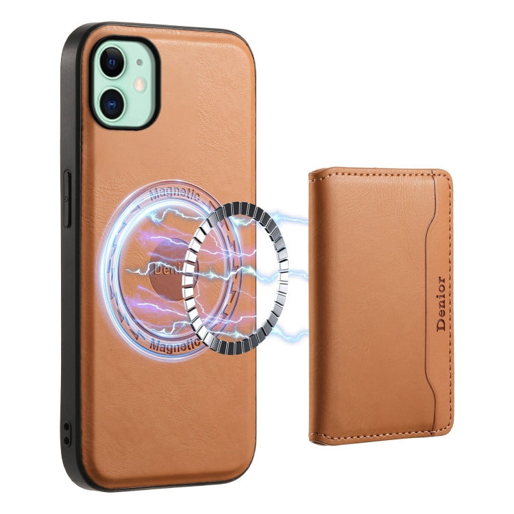 Pour iPhone 11 Étui Portefeuille Détachable Magnétique en Cuir Véritable Texture Vachette Denior (Kaki)