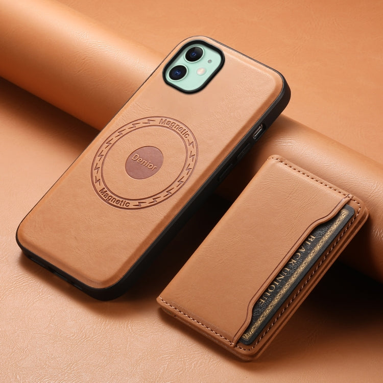 Pour iPhone 11 Étui Portefeuille Détachable Magnétique en Cuir Véritable Texture Vachette Denior (Kaki)