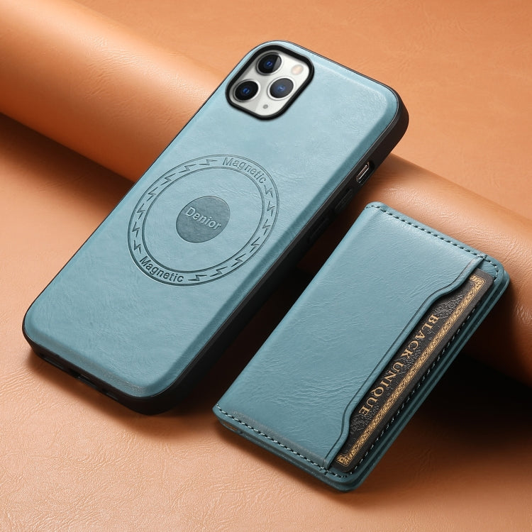 For iPhone 11 Pro Max Denior Cowhide Texture Leather MagSafe Detachable Wallet Phone Case(Blue)