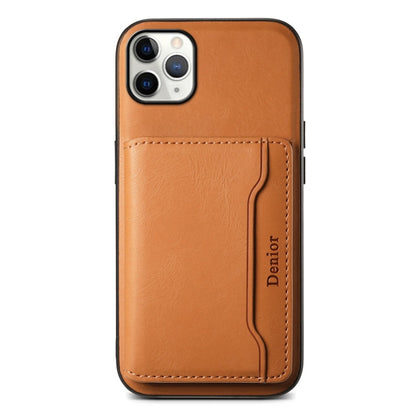 Pour iPhone 11 Pro Max Étui portefeuille détachable en cuir texturé de vache Denior MagSafe (Kaki)