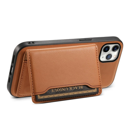 Pour iPhone 11 Pro Max Étui portefeuille détachable en cuir texturé de vache Denior MagSafe (Kaki)