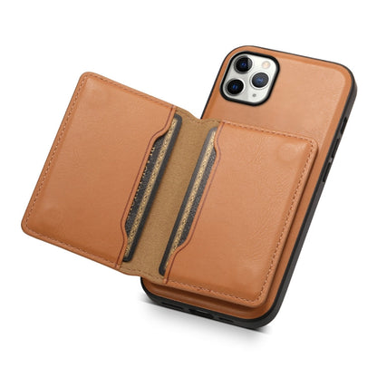 Pour iPhone 11 Pro Max Étui portefeuille détachable en cuir texturé de vache Denior MagSafe (Kaki)