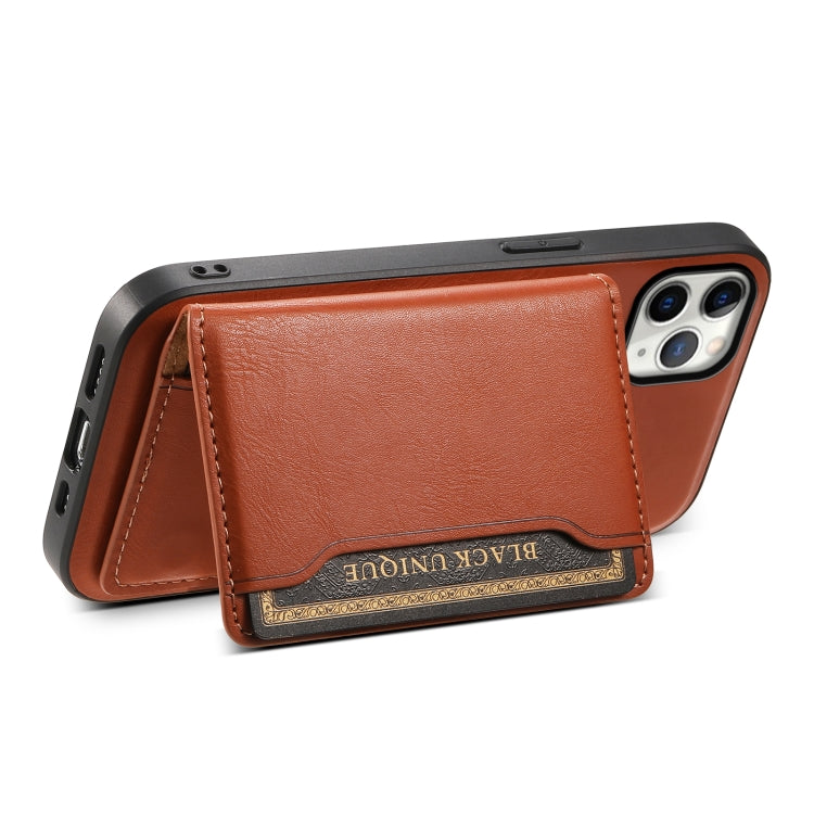 Pour iPhone 11 Pro Max Étui de téléphone portefeuille détachable MagSafe en cuir avec texture de peau de vache Denior (Marron)