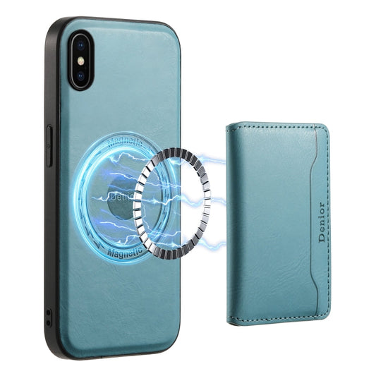 For iPhone X / XS Denior Cowhide Texture Leather MagSafe Detachable Wallet Phone Case(Blue)