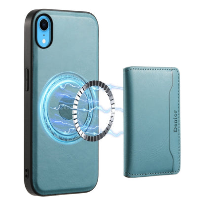Pour iPhone XR, étui portefeuille détachable MagSafe en cuir grainé de vachette (bleu)
