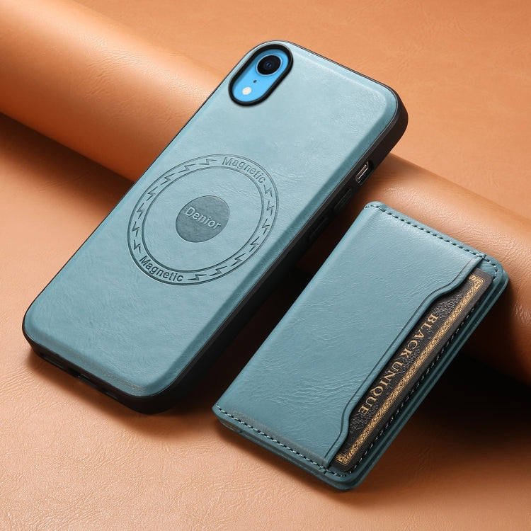 Pour iPhone XR, étui portefeuille détachable MagSafe en cuir grainé de vachette (bleu)