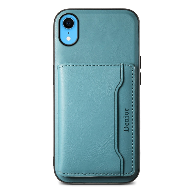 Pour iPhone XR, étui portefeuille détachable MagSafe en cuir grainé de vachette (bleu)