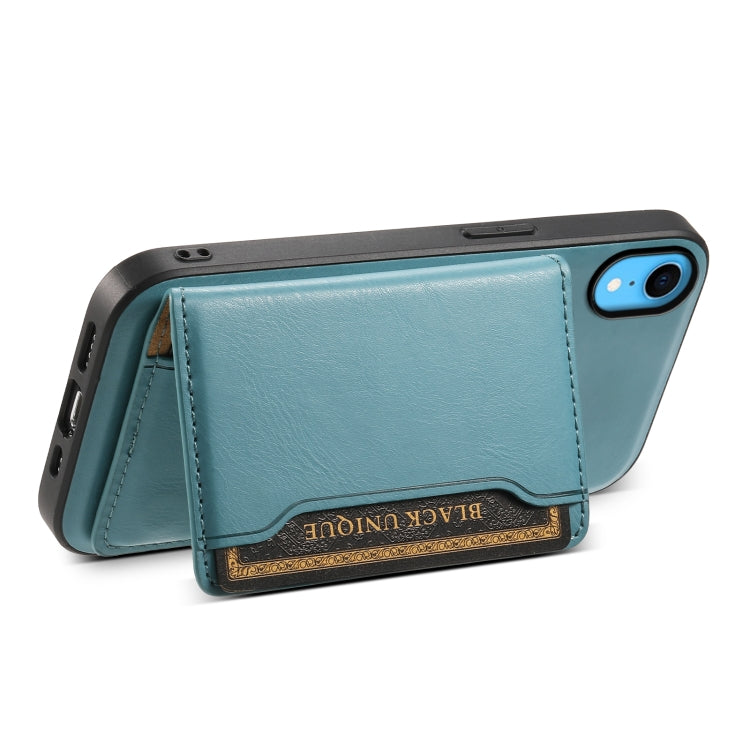 Pour iPhone XR, étui portefeuille détachable MagSafe en cuir grainé de vachette (bleu)