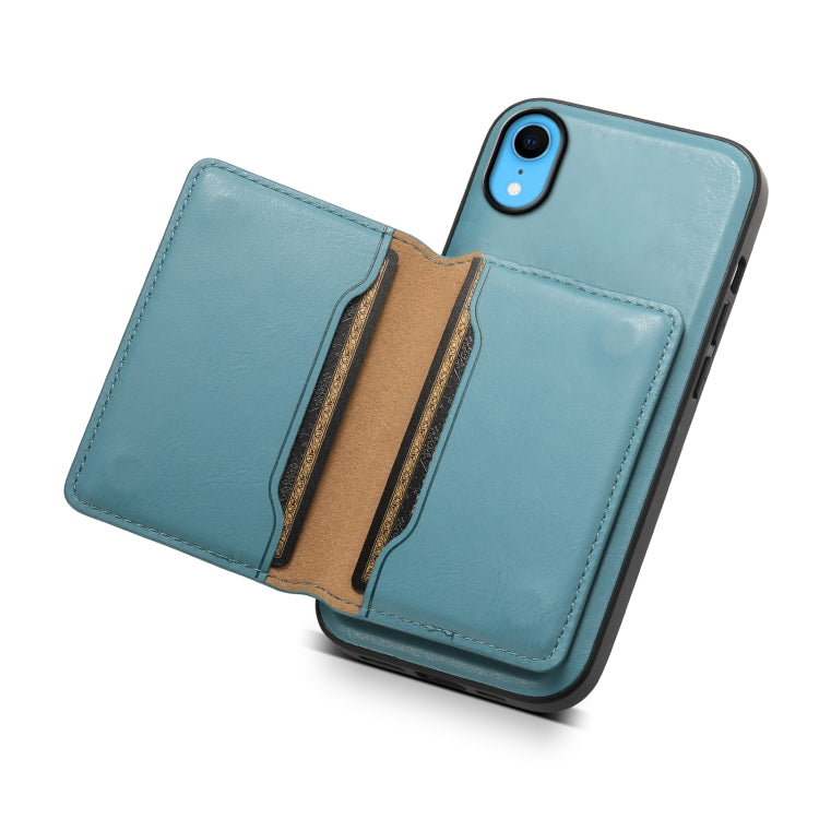 Pour iPhone XR, étui portefeuille détachable MagSafe en cuir grainé de vachette (bleu)