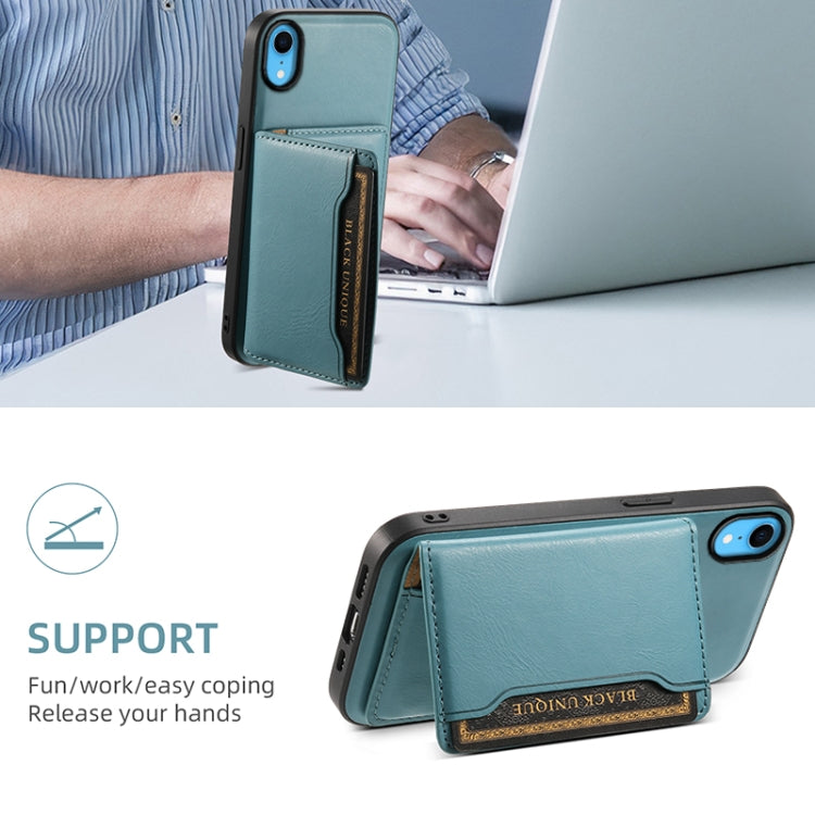 Pour iPhone XR, étui portefeuille détachable MagSafe en cuir grainé de vachette (bleu)