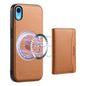 Pour iPhone XR, étui portefeuille détachable en cuir texturé de vachette Denior avec MagSafe (Kaki)