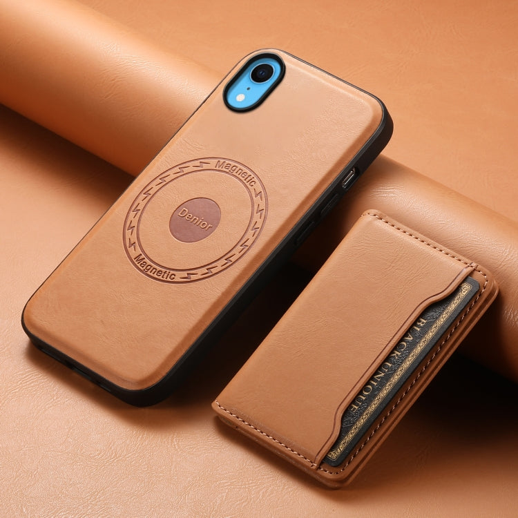 Pour iPhone XR, étui portefeuille détachable en cuir texturé de vachette Denior avec MagSafe (Kaki)