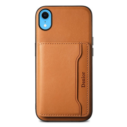 Pour iPhone XR, étui portefeuille détachable en cuir texturé de vachette Denior avec MagSafe (Kaki)