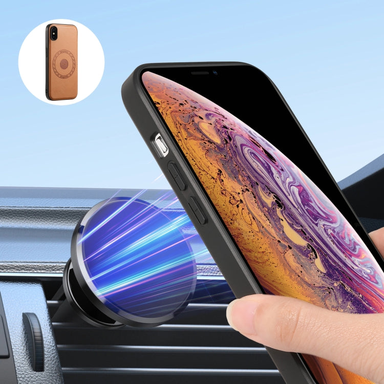Pour iPhone XR, étui portefeuille détachable en cuir texturé de vachette Denior avec MagSafe (Kaki)