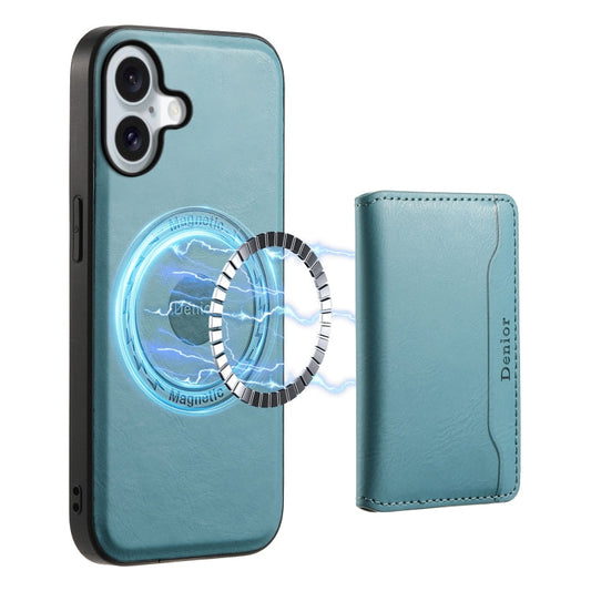 Pour iPhone 16 Étui Téléphone en Cuir Véritable Texture Vachette avec Portefeuille Détachable MagSafe (Bleu)