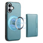 For iPhone 16 Denior Cowhide Texture Leather MagSafe Detachable Wallet Phone Case(Blue)