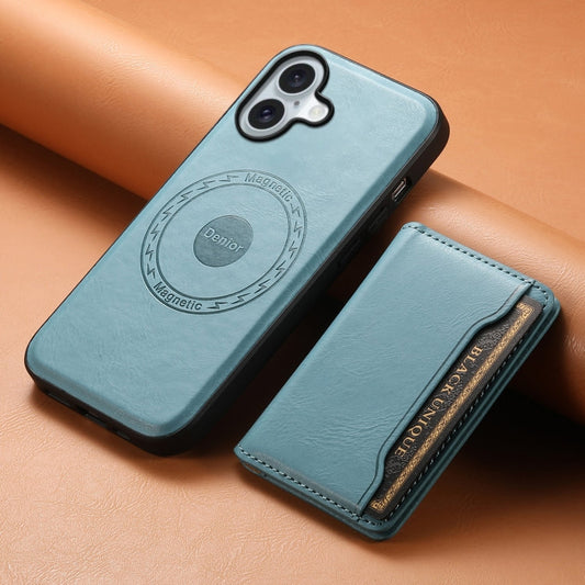 Pour iPhone 16 Étui Téléphone en Cuir Véritable Texture Vachette avec Portefeuille Détachable MagSafe (Bleu)