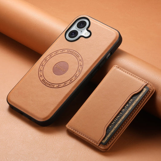 Pour iPhone 16 Étui Téléphone en Cuir Texture Peau de Vache Dénior avec Portefeuille Amovible MagSafe (Kaki)