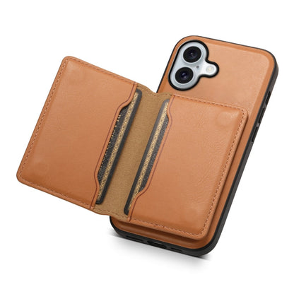For iPhone 16 Denior Cowhide Texture Leather MagSafe Detachable Wallet Phone Case(Khaki)