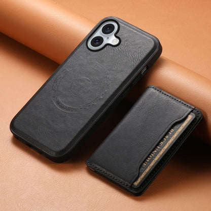 For iPhone 16 Plus Denior Cowhide Texture Leather MagSafe Detachable Wallet Phone Case(Black)