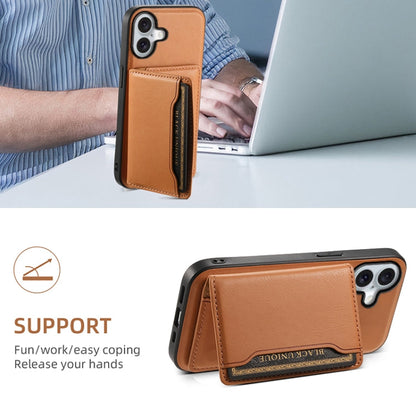 For iPhone 16 Plus Denior Cowhide Texture Leather MagSafe Detachable Wallet Phone Case(Khaki)