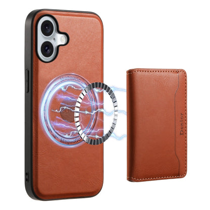 Pour iPhone 16 Plus Étui Téléphone en Cuir Amovible Magsafe avec Texture de Peau de Vache Denior (Marron)