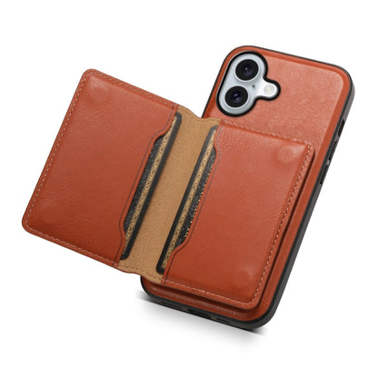 Pour iPhone 16 Plus Étui Téléphone en Cuir Amovible Magsafe avec Texture de Peau de Vache Denior (Marron)