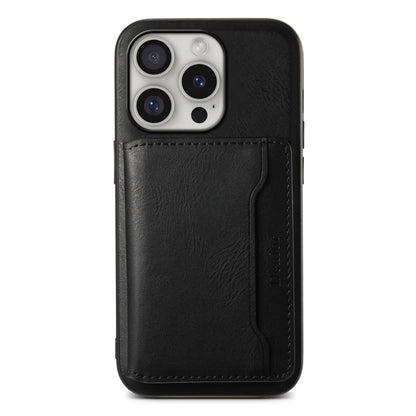 For iPhone 16 Pro Denior Cowhide Texture Leather MagSafe Detachable Wallet Phone Case(Black)