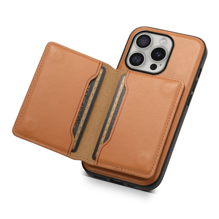 For iPhone 16 Pro Denior Cowhide Texture Leather MagSafe Detachable Wallet Phone Case(Khaki)