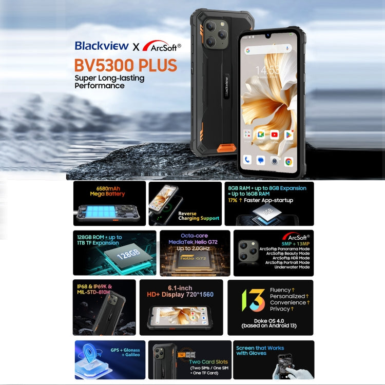 [Entrepôt HK] Blackview BV5300 Plus, 8GB+128GB, IP68/IP69K/MIL-STD-810H, 6,1 pouces Android 13 MediaTek Helio G72 Octa Core, Réseau: 4G, OTG(Vert)