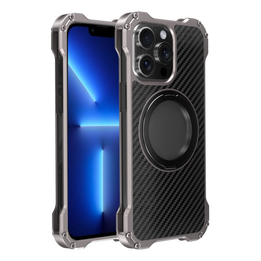 Pour iPhone 13 Pro R-JUST RJ51-1 Coque de téléphone magnétique en métal MagSafe avec support rotatif creux (Gris Argenté)