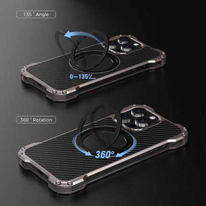 For iPhone 13 Pro Max R-JUST RJ51-1 Hollow Rotating Holder MagSafe Magnetic Metal Phone Case(Silver Grey)