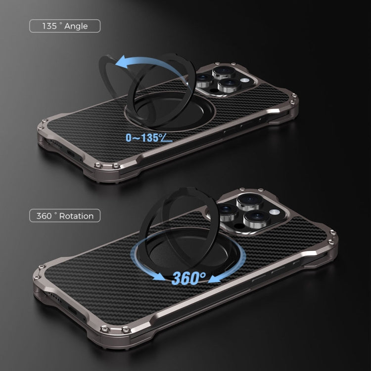For iPhone 13 Pro R-JUST RJ51-1 Hollow Rotating Holder MagSafe Magnetic Metal Phone Case(Silver Grey)