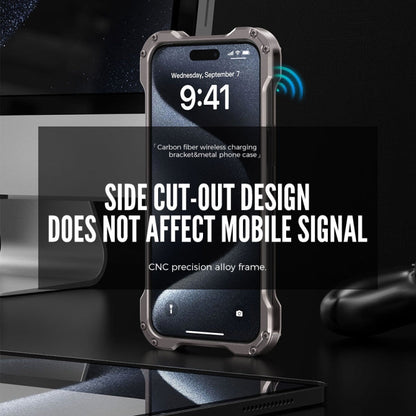 For iPhone 16 Pro Max R-JUST RJ51-1 Hollow Rotating Holder MagSafe Magnetic Metal Phone Case(Silver Grey)