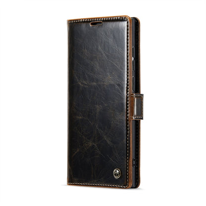 Pour Samsung Galaxy S24 Ultra 5G Étui de téléphone en cuir à rabat avec texture Crazy Horse CaseMe 003 (Café)