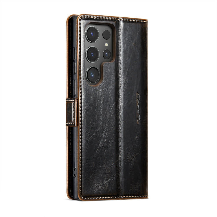 Pour Samsung Galaxy S24 Ultra 5G Étui de téléphone en cuir à rabat avec texture Crazy Horse CaseMe 003 (Café)